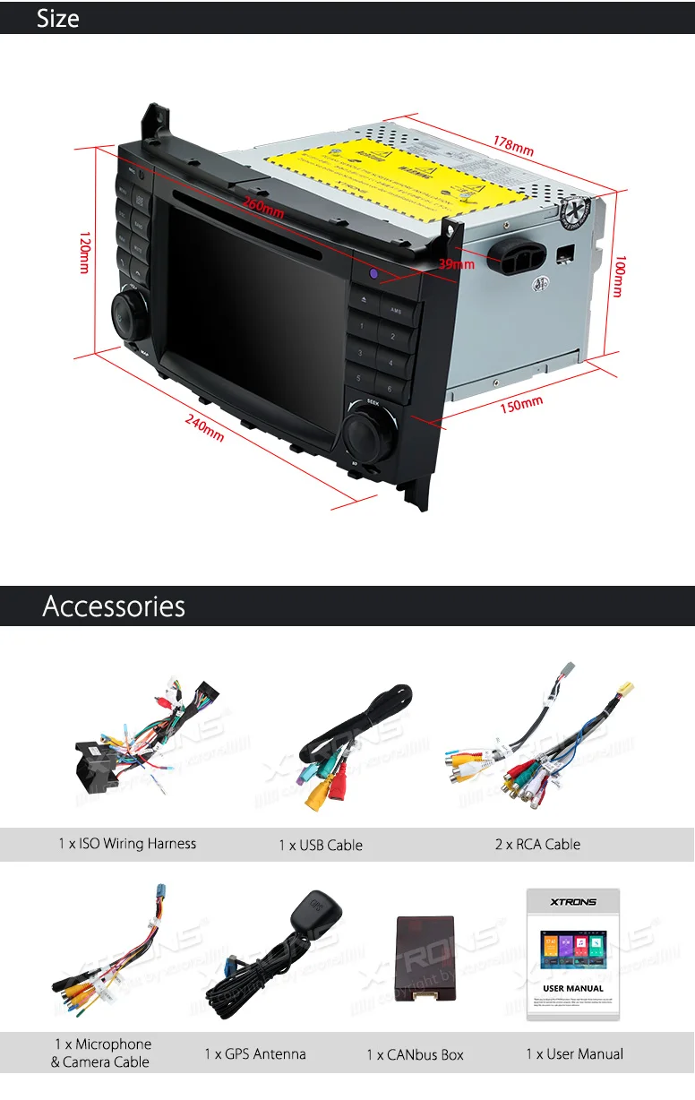 Excellent XTRONS 7" Android 8.0 Radio GPS Car DVD Player for Mercedes Benz W209 W203 C270 C280 C300 C320 C350 32 AMG W463 G350 G500 G55 24