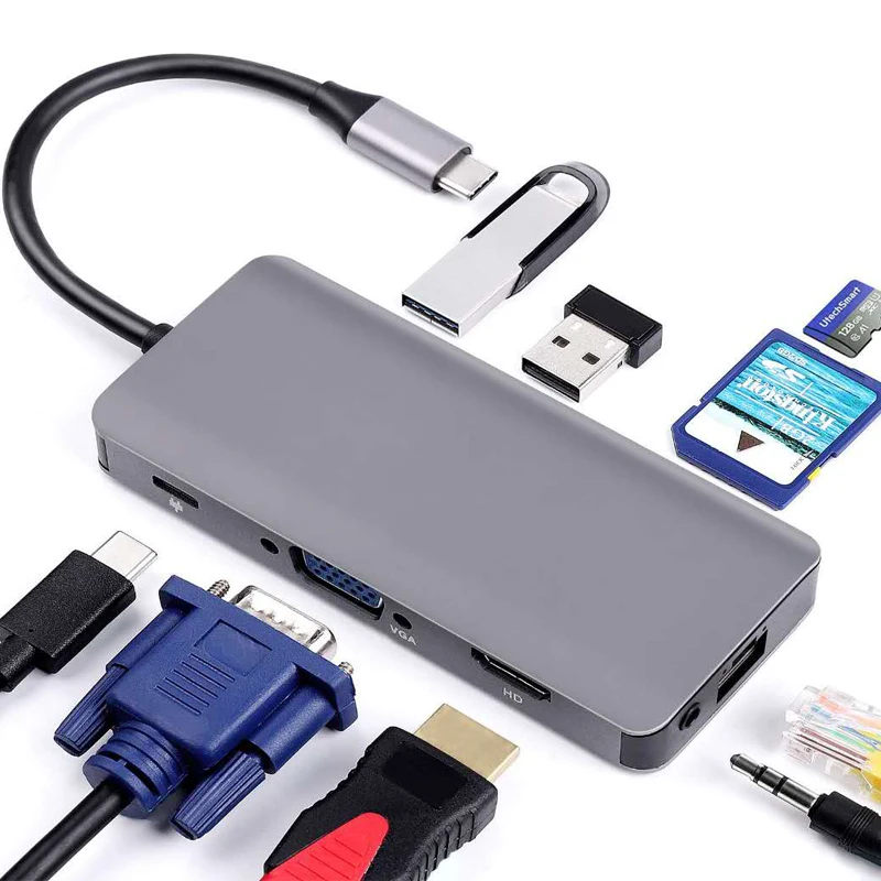 Docking Station with Type C Plug HDMI VGA USB3.0 Audio Power Delivery Hub for Laptop Macbook Pro HP