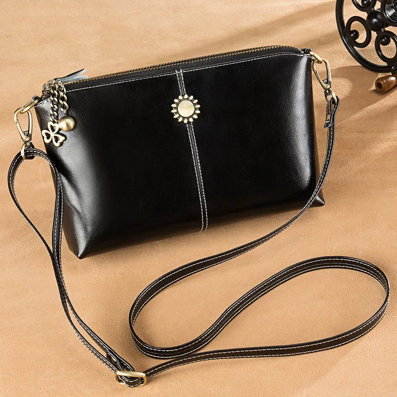 

Hihg Quality Genuine Leather Women Shoulder Bag 2019 Handbag Solid Double Zipper Vintage Crossbody Bag Female Mini Messenger Bag
