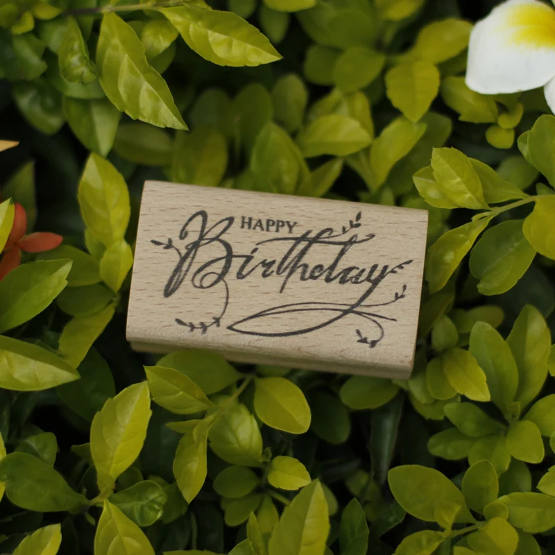 

handmade happy birthday 6*3.5cm wooden rubber clear stamps for scrapbooking carimbo timbri stempel wood silicone stamp