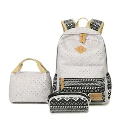 Для женщин 3 шт./компл. горошек рюкзак печати Холст Школьные сумки для подростков девочек рюкзак милый школьный Дети Ручка Пенал