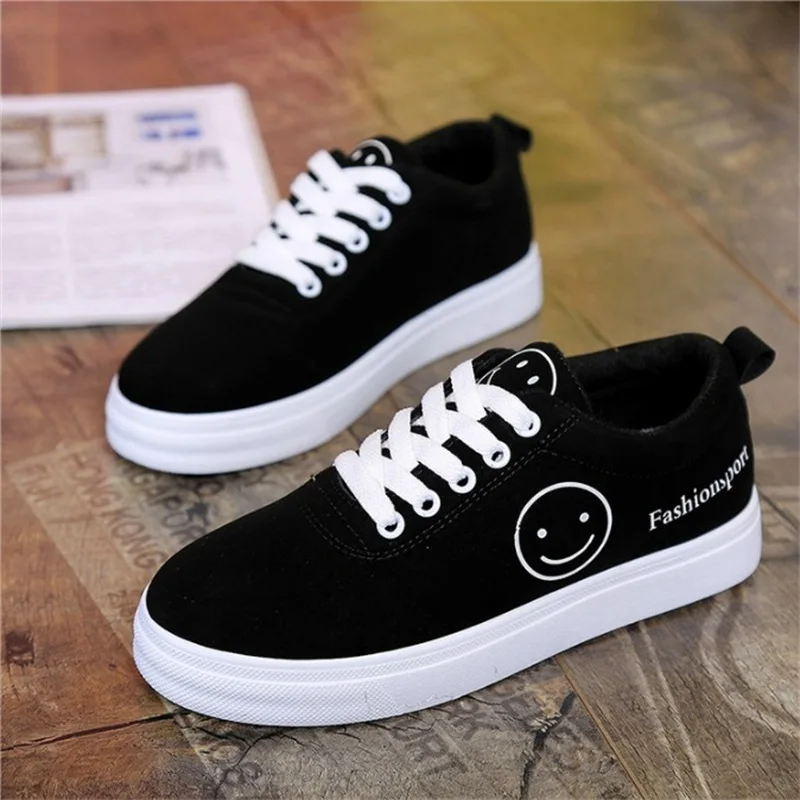 

Autumn New Smiley Face Printing Solid Color Flat Bottom Strap Casual Shoes 2018 Fashion Wild Harajuku Women's Shoes