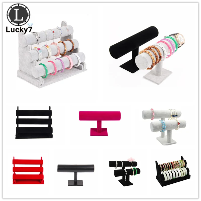 

PU/Velvet Bracelet Bangle Watch T-Bar Rack Jewelry Display Stand Holder Multiple Layers Jewelry Organizer Hard Display Stand