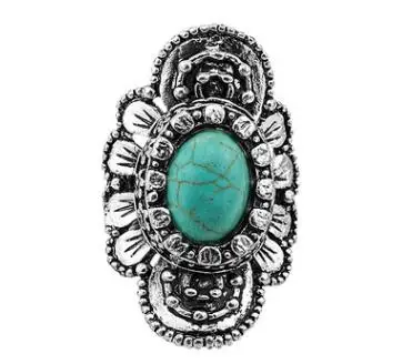 Ретро античное серебро Тибет серебро натуральный синий турецкий камень кольцо регулируемое Винтажное кольцо в стиле панк - Цвет основного камня: Серый