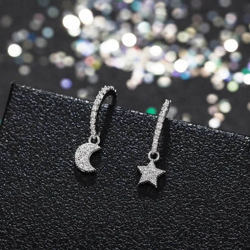 Корейские модные маленькие миниатюрные Милые Роскошные серьги-гвоздики с Луной и звездой для женщин женские шпильки серебряные ювелирные изделия
