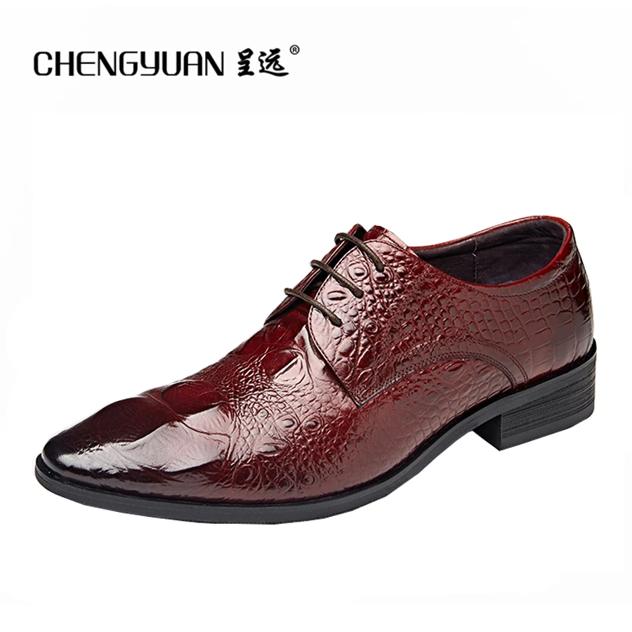

Men leather business leather shoes men's luxury crocodile pattern black red business buckle dress gentlemen wedding shoes 37-44