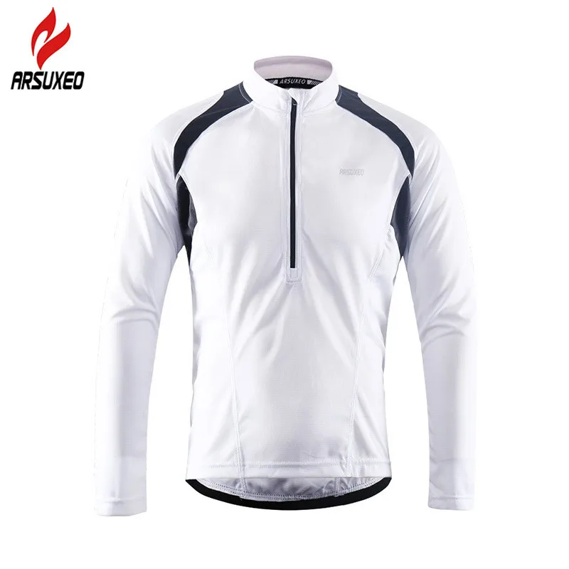 Goedkoop ARSUXEO Reflecterende mannen Lange Mouwen Wielertrui met Half Rits Achterzak Ademende MTB Fiets Shirts Kleding