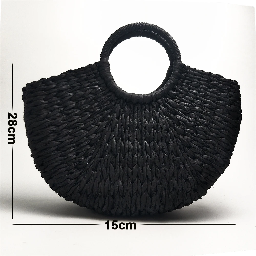 2019 novo balde preto redondo saco de grama mão tecido rattan bolsa