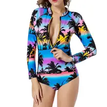 Женский купальник с рисунком Коко, Цельный купальник с длинными рукавами, треугольник, длинный рукав, молния, защита от ультрафиолета