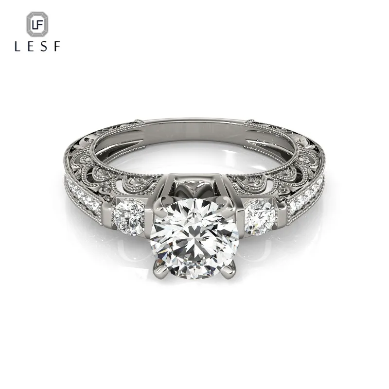 

LESF High-end 925 silver jewelry For Women Carved 1 ct Round cut Zircon Engagement Wedding Rings Support customization