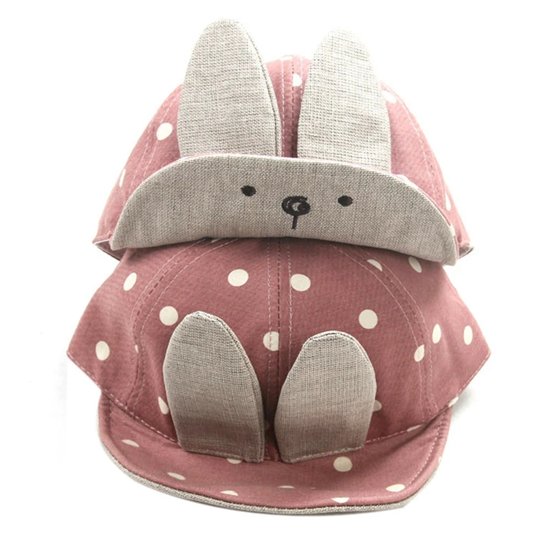 Summer Sun Hats For Girls Boys Baby Beanie For Boys Girls Long Rabbit Ears Children Dots Hats Girls Baby Hat Newborn V15# (5)