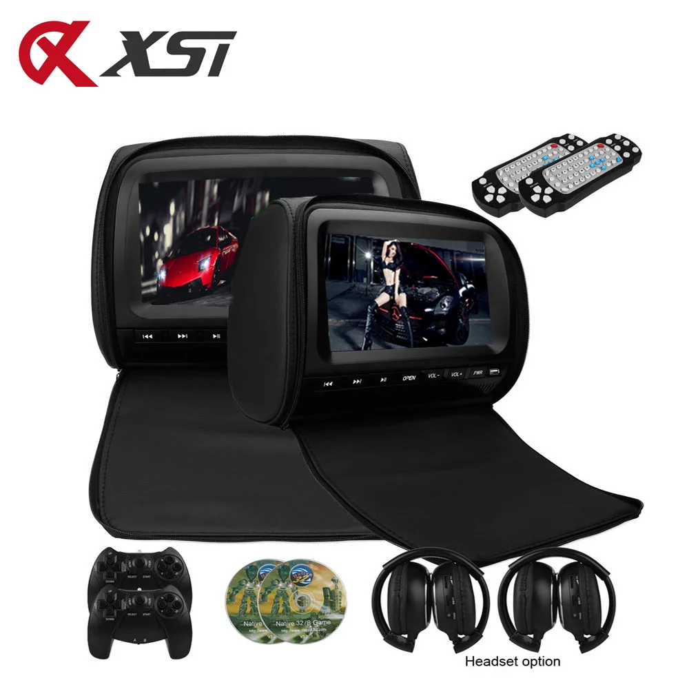 

XST 2PCS 9 Inch 800*480 TFT LCD Capacitance Screen Car Headrest Monitor DVD Video Player Support IR/FM/USB/SD/Speaker/Wire Game