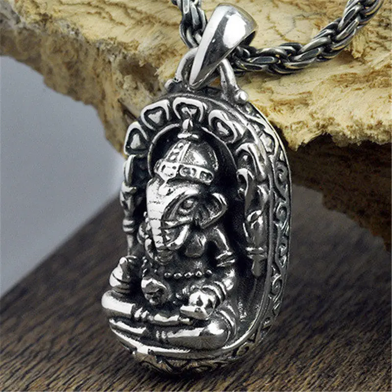 

V.YA 100% 925 Sterling Silver Ganesha Buddha Pendants Elephant Gods Amulet Pendant For Men Women Kids Fine Jewelry Best Gift