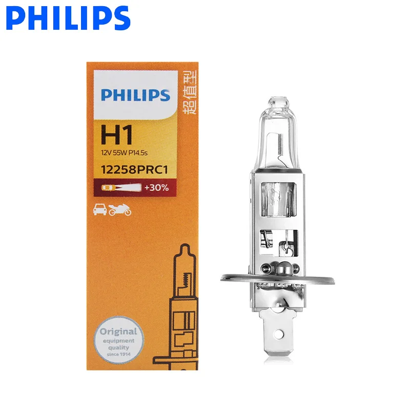 Philips H1 12V 55W P14.5s Premium Vision Standard Auto Headlight Original  Bulbs Halogen Lamps ECE Approve 12258PR C1, 1X