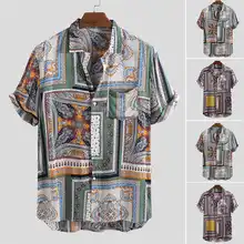 2021 sommer Vintage Ethnische Stil Männer Hemd Lose Druck Taste Hohe Qualität Kurzarm Urlaub Strand Hawaiian Shirts Camisa