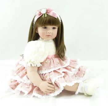 

Popular Realistic Newborn Doll With long Hair 22" 55cm Soft Silicone Vinyl Lifelike Reborn Baby Dolls For Girls XMAS Gift NPK