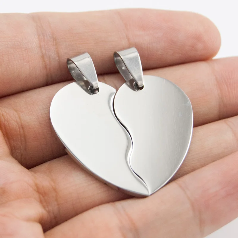 10 Pairs Lovers Split Heart Stainless Steel Jewelry Charm Pendant Mirror Polished 2 Half Heart Tag Customized Pendants Wholesale custom heart puzzle pendant necklace for women up to 7 names necklaces personalized polished stainless steel choker jewelry gift