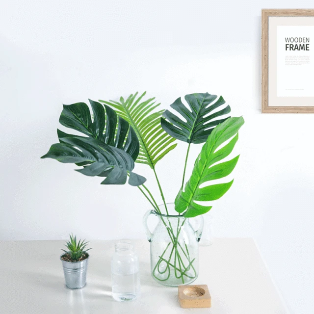 1pc Large Tropical Monstera Palm Tree Leaves Artificial Plants Green 1pc Large Tropical Monstera Palm Tree Leaves Artificial Plants Green Plastic Leaf Fake Home Garden