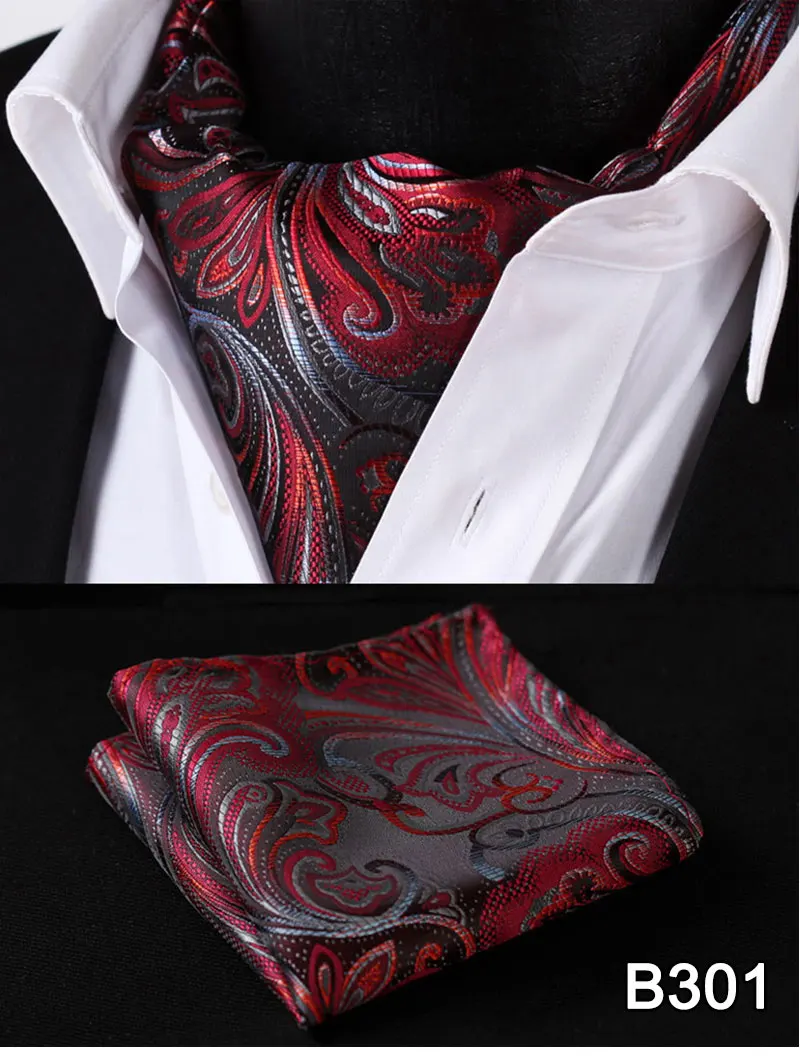 С цветочным узором из Для мужчин Шелковый шейный платок галстук Аскот платок комплект# B3 вечерние классический свадебный квадратный Карманный