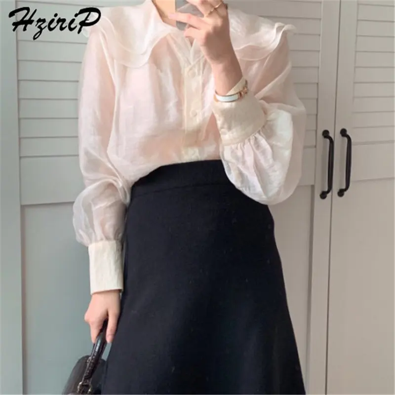 

Hzirip Hot Sale Double-Layer Fashion Ruffles Light Buttons Elegant Fresh New All-Match Casual Long Sleeves Loose Shirts 3 Colors