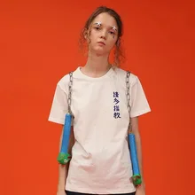 Мода Ти Топы Летний Короткий Рукав Белые Футболки Женские О Шеи Китайских Иероглифов Отпечатано Свободные Футболка