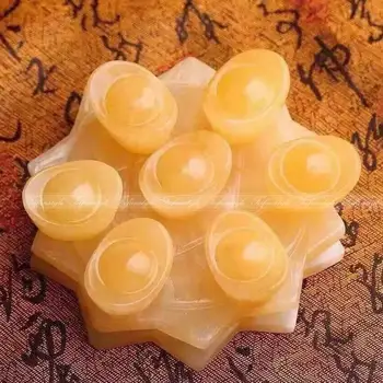 

Crystal Love Natural Yellow Jade Lotus Ingots Seven Star Array Exorcise Statue With Shelf FengShui natural stones and minerals