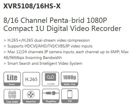 Dahua XVR5108HS-X XVR5116HS-X 8CH 16CH Penta-brid 1080P компактный 1U цифровой видеорегистратор Замена XVR5108HS XVR5116HS XVR логотип