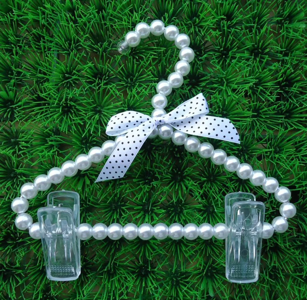 10 pcs 20cm width colorful pearl baby clothes hangers with pretty bows small clips hangers