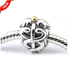 Подходит для Pandora Braclets Life Saver Charms с 14 k настоящим золотом серебряные бусины 925 пробы