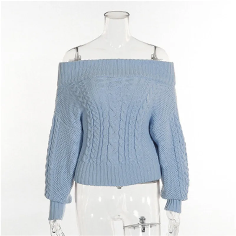 Осень-зима, модный Свободный Топ-труба с рукавами-фонариками, Женский однотонный вязаный свитер