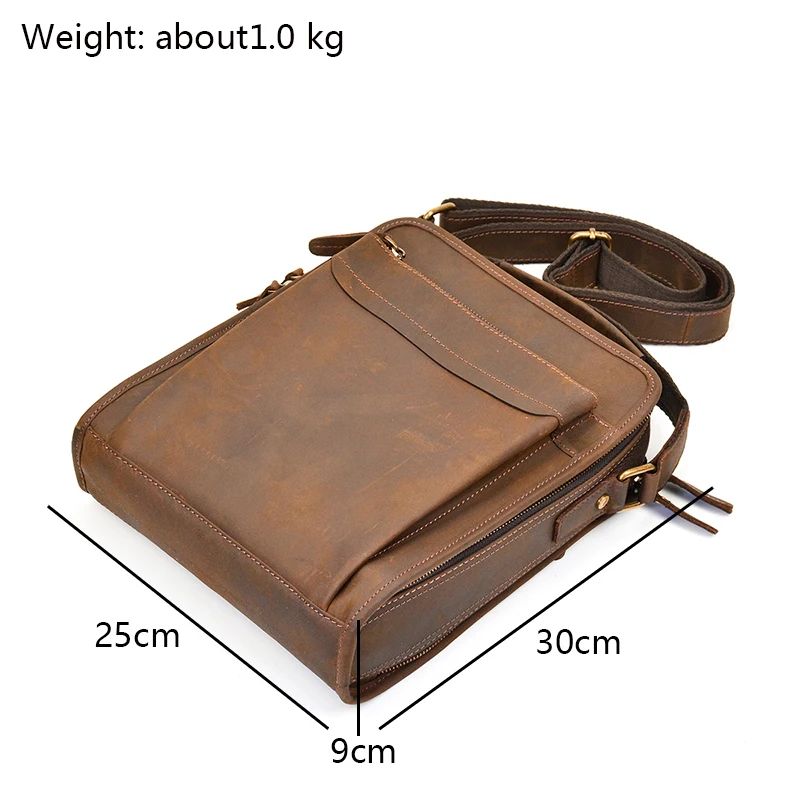 Men-s-vintag-Crazy-horse-leather-shoulder-bag-Zip-around-real-leather-messenger-bag-iPad-brown