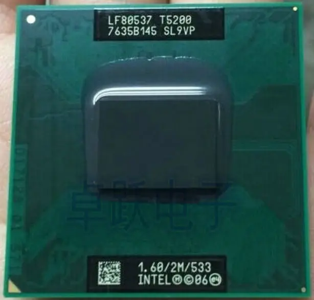 Процессор Intel Core Duo T5200(2 Мб кэш-памяти, 1,6 ГГц, 533 МГц FSB), двухъядерный процессор ноутбука для 943 чипсета