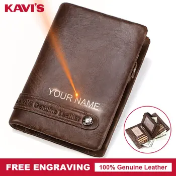 

KAVIS Free Engraving Genuine Leather Wallet Men Small PORTFOLIO Magic Male Cuzdan Slim and Card Holder Perse Clamp for Money Bag