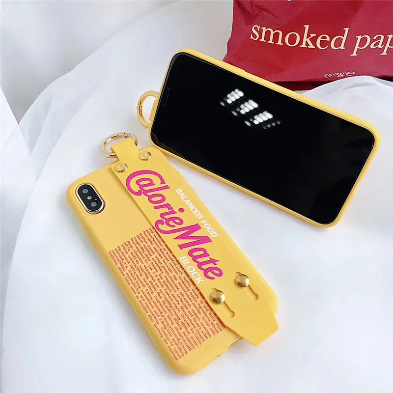 LUDI Fashion Simple Letter Wrist Blet Grip Strap Phone Case for iPhone 7 7plus Soft TPU Yellow Phone Bag for iPhone X 6 6s 8Plus3