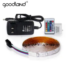 Goodland RGB LED Strip Light 2835 SMD 5M Flexible Light LED Tape IR Remote Controller 12V 2A Power Adapter Home Decoration Lamps