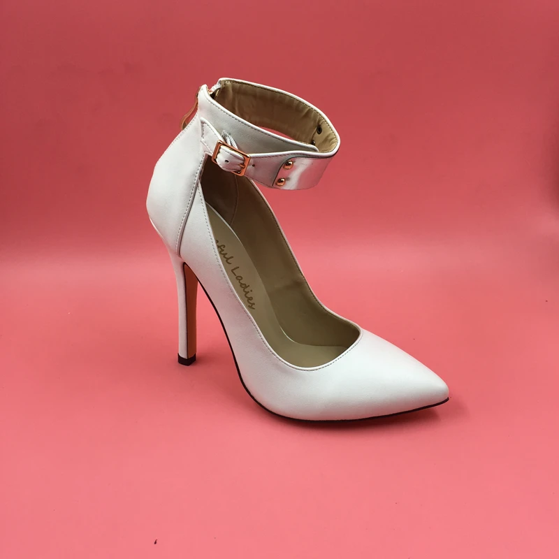 Blanco Tamaño Punta De Delgada 34 Mujeres Mujer Zapatos Correa Bombas Altos Gran Suave Estilo Tobillo Las Primavera Los Cuero Tacones RqrSR7w