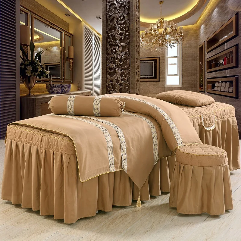 4pcs/set Brief Massage Bed Skirt for Beauty Treatment Beauty Salon Duvet Cover Pillowcase Stool