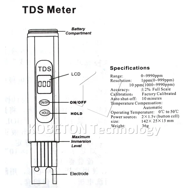 Инструмент Тестер качества воды ЖК-цифровой тестер для ручек HM 0-9990ppm TDS Измеритель проводимости аксессуары PPM фильтр чистоты