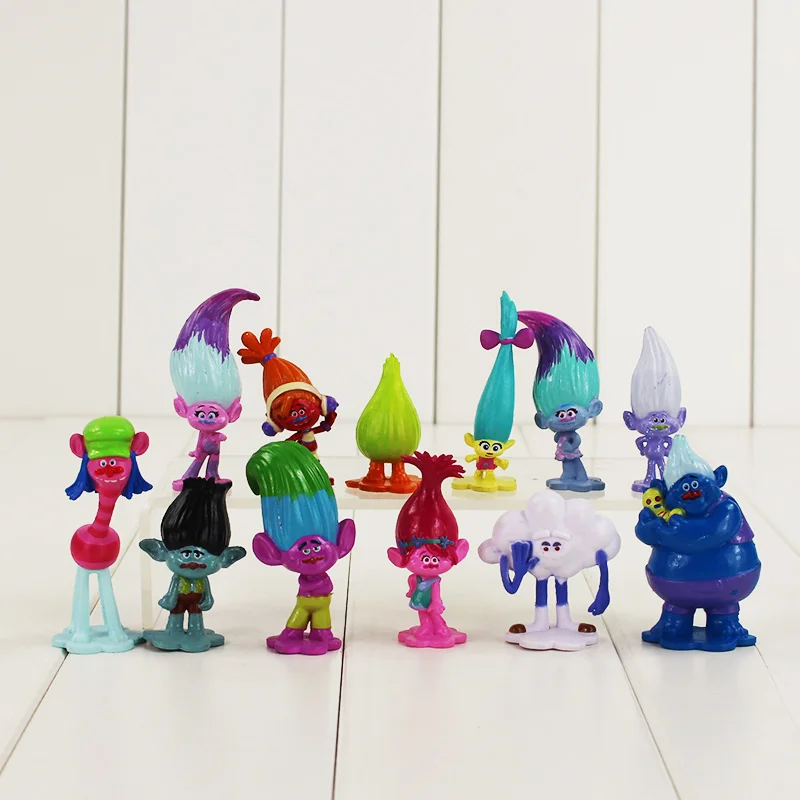 

12pcs/lot Trolls Figure Toy Poppy Branch DJ Suki Biggie Guy Diamond Smidge Fuzzbert Cloud Guy With Long Hair Mini Model Dolls