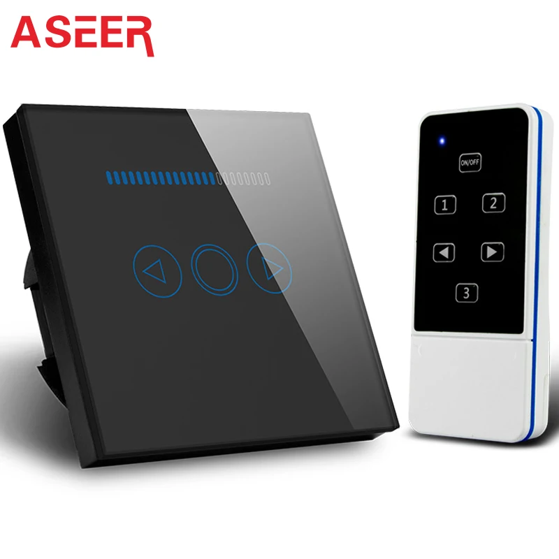 

ASEER,Smart Home EU Remote Dimmer Switch 500W Touch Screen Glass Light Switch with Remote Control function,rf 433Mhz, AC110-240V