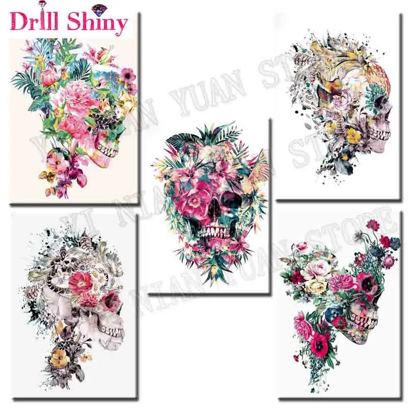 

New 5D DIY Diamond Embroidery Skeleton flower skull Diamond Painting Cross Stitch full Square Rhinestone Mosaic decoration