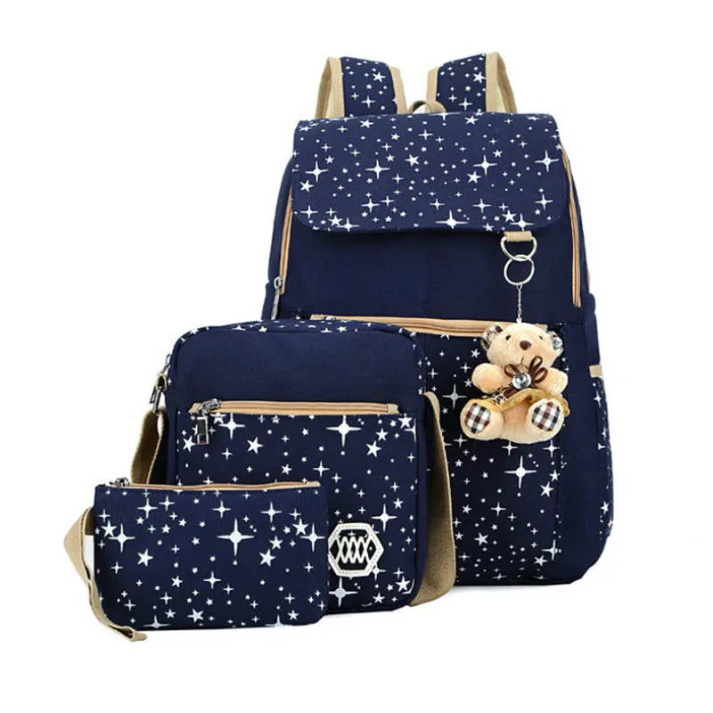 

6 Colors Backpacks Brand 3 pieces Sets Women Backpack Star Printing Canvas School Bags for Teenager Girls Shoulder Bag bookbags