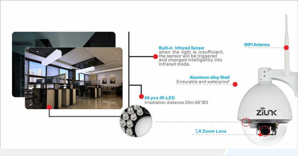 ZILNK PTZ скоростная купольная камера 5X оптический зум 960P HD безопасность WiFi ip-камера водонепроницаемая IP66 Обнаружение движения Поддержка карты 128 ГБ