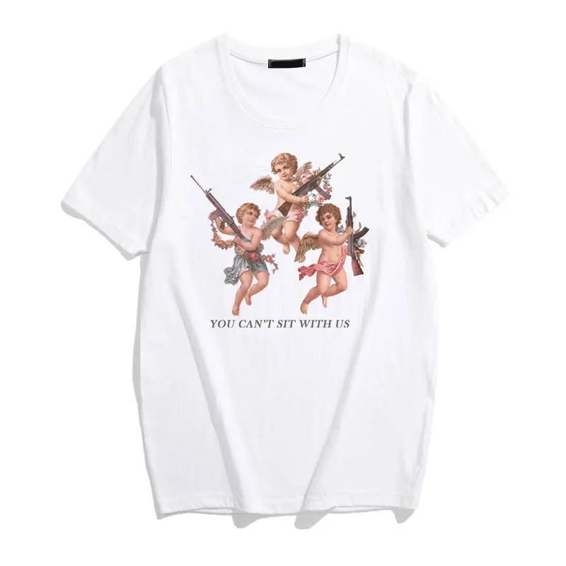 

Fashion Kawaii Angel Printed 2019 Women t shirts Summer Loose Short Sleeved O-neck Casual Clothing Vogue Tumblr Pink Tops Teef