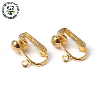 

Iron Clip-on Earring Components, for non-pierced ears, Golden, Nickel Free, about 13.5mm wide, 15.5mm long, 7mm thick, hole:
