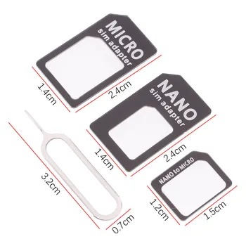 

3pcs/lots 4 in 1 Nano Micro Sim Card Adapter Converter Kit Set With Pin for iPhone Samsung White