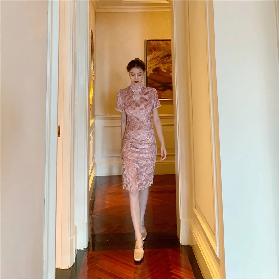 chinese style summer new a-line stand 2019 Women's Clothing Dresses Simple women dress high quality fashion brand Pink