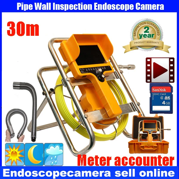 30m Pipe Sewer Drain Video Inspection Camera 7 inches Monitor 90 degree snake type Borescope