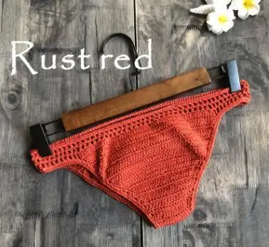 rusty red one size Вязаное крючком бикини для женщин, ручная работа, вязанное хлопковое открытое купальное белье, плавки, винтажное сексуальное летнее пляжное нижнее белье, бикини, трусики - Цвет: rusty red one size