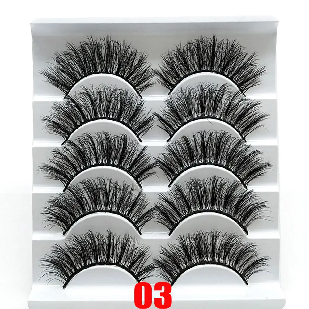 5 Pairs 3D Soft Faux Mink False Eyelashes Thick Handmade Wispy Fluffy Cross Long Lashes Natural Makeup Eyelash Extension Tools - Цвет: 03